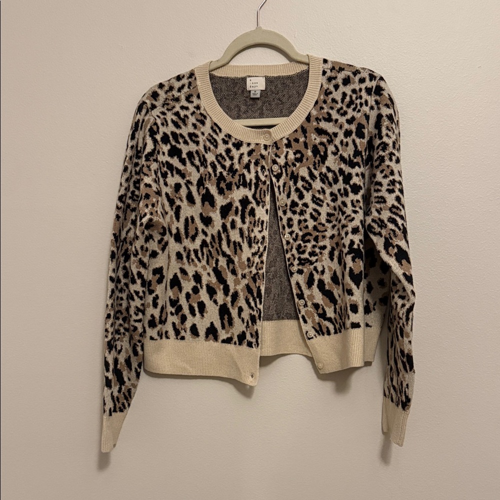 A New Day Leopard Print Cardigan - Black and Cream